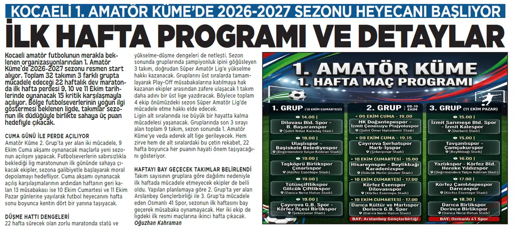 KOCAELİ 1. AMATÖR KÜME'DE 2026-2027 SEZONU HEYECANI BAŞLIYOR KOCAELİ 1. AMATÖR KÜME'DE 2026-2027 SEZONU HEYECANI BAŞLIYOR