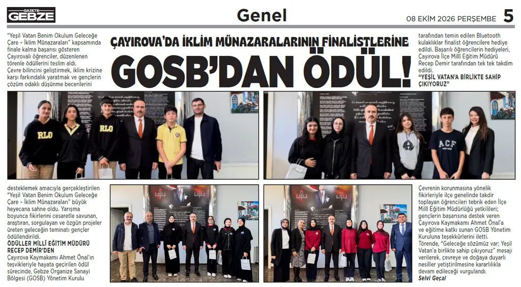 ÇAYIROVA’DA İKLİM MÜNAZARALARININ FİNALİSTLERİNE GOSB’DAN ÖDÜL! ÇAYIROVA’DA İKLİM MÜNAZARALARININ FİNALİSTLERİNE GOSB’DAN ÖDÜL!