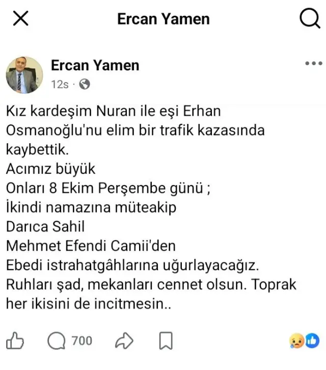Ercan Yamen’in Acı Günü Ablasını ve Eniştesini Kazada Kaybetti