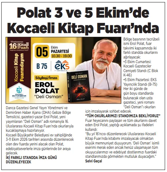 Polat 3 ve 5 Ekim’de Kocaeli Kitap Fuarı’nda Polat 3 ve 5 Ekim’de Kocaeli Kitap Fuarı’nda